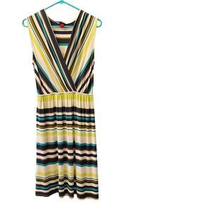 Merona Women's Striped Sleeveless Knee Length Dress Size L Multicolor V-neck